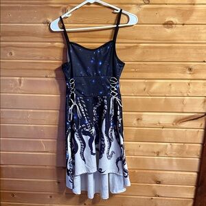 Elegant blue and White Tentacle Print High Low Dress